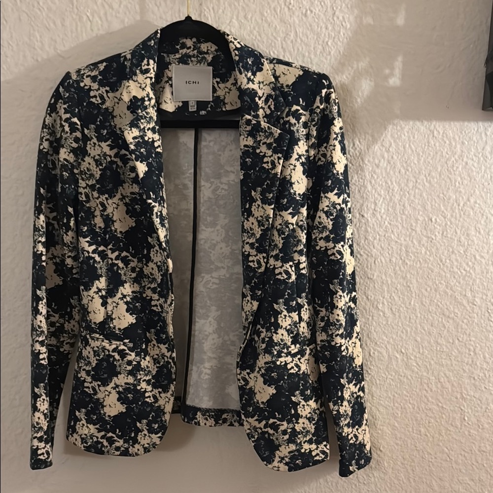 Black and Cream Blazer with Artistic Pattern